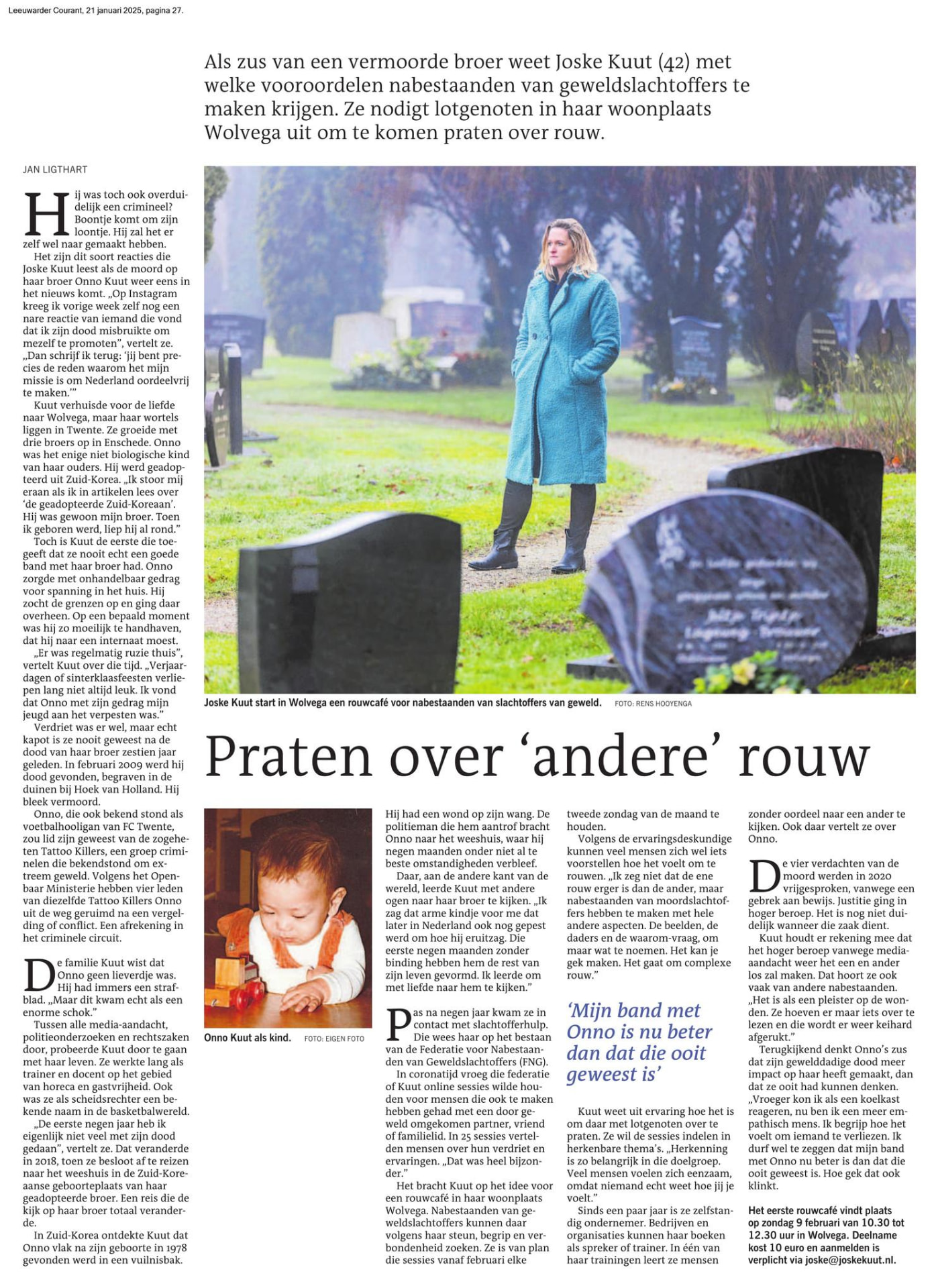 Krantenpagina Praten over ‘andere’ rouw in de Leeuwarder Courant
