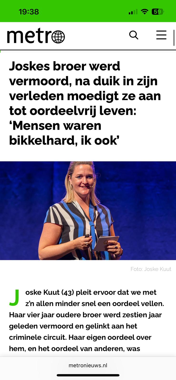 Screenshot van het Metro-artikel over Joske Kuut